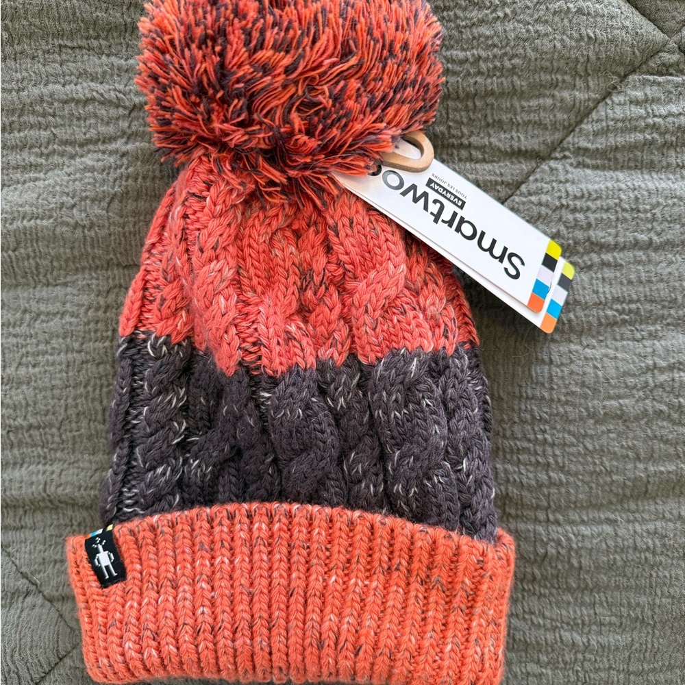 Smartwool Orange and Gray Pom Beanie